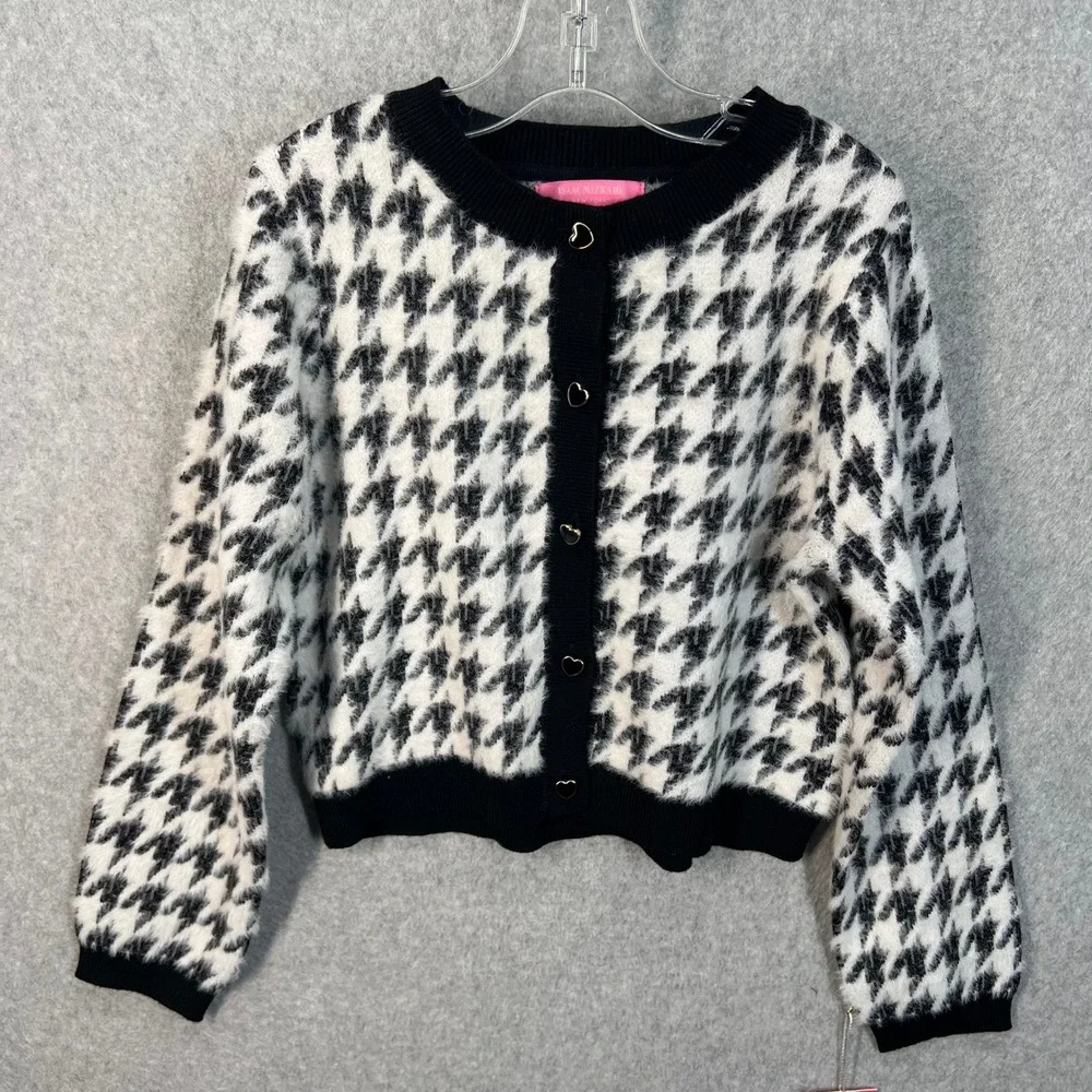Isaac Mizrahi Kids Girls Houndstooth Sweater‎ Skirt Set Black White Heart Button